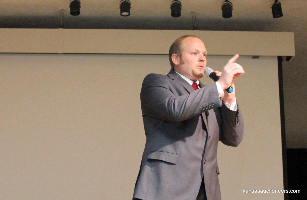 Arlin Eicher competing in the 2016 Kansas Auctioneer Preliminaries. Arlin Eicher competing in the 2016 Kansas Auctioneer Preliminaries.