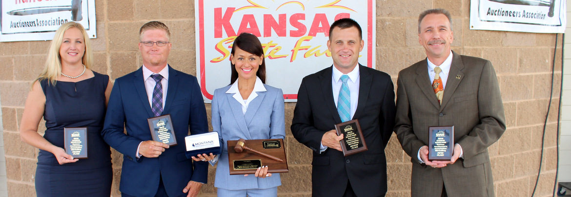 2016 Kansas Auctioneer Championship top five finishers. Trisha Brauer (4th place), Justin Ball (3rd place), Yve Rojas (2016 Kansas Auctioneer Champion), Titus Yutzy (Reserve Champion) and Tony Wisely (5th place). 2016 Kansas Auctioneer Championship top five finishers. Trisha Brauer (4th place), Justin Ball (3rd place), Yve Rojas (2016 Kansas Auctioneer Champion), Titus Yutzy (Reserve Champion) and Tony Wisely (5th place).