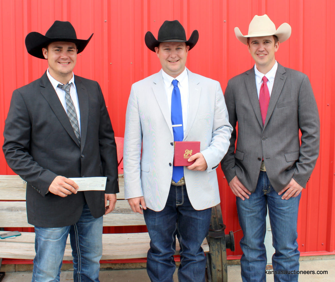 Jase Hubert - Reserve Champion, Neil Bouray - 2017 Kansas Livestock Auctioneer Champion, Ethan Schuette - 3rd Place Jase Hubert - Reserve Champion, Neil Bouray - 2017 Kansas Livestock Auctioneer Champion, Ethan Schuette - 3rd Place