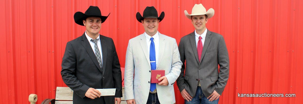 Jase Hubert - Reserve Champion, Neil Bouray - 2017 Kansas Livestock Auctioneer Champion, Ethan Schuette - 3rd Place Jase Hubert - Reserve Champion, Neil Bouray - 2017 Kansas Livestock Auctioneer Champion, Ethan Schuette - 3rd Place